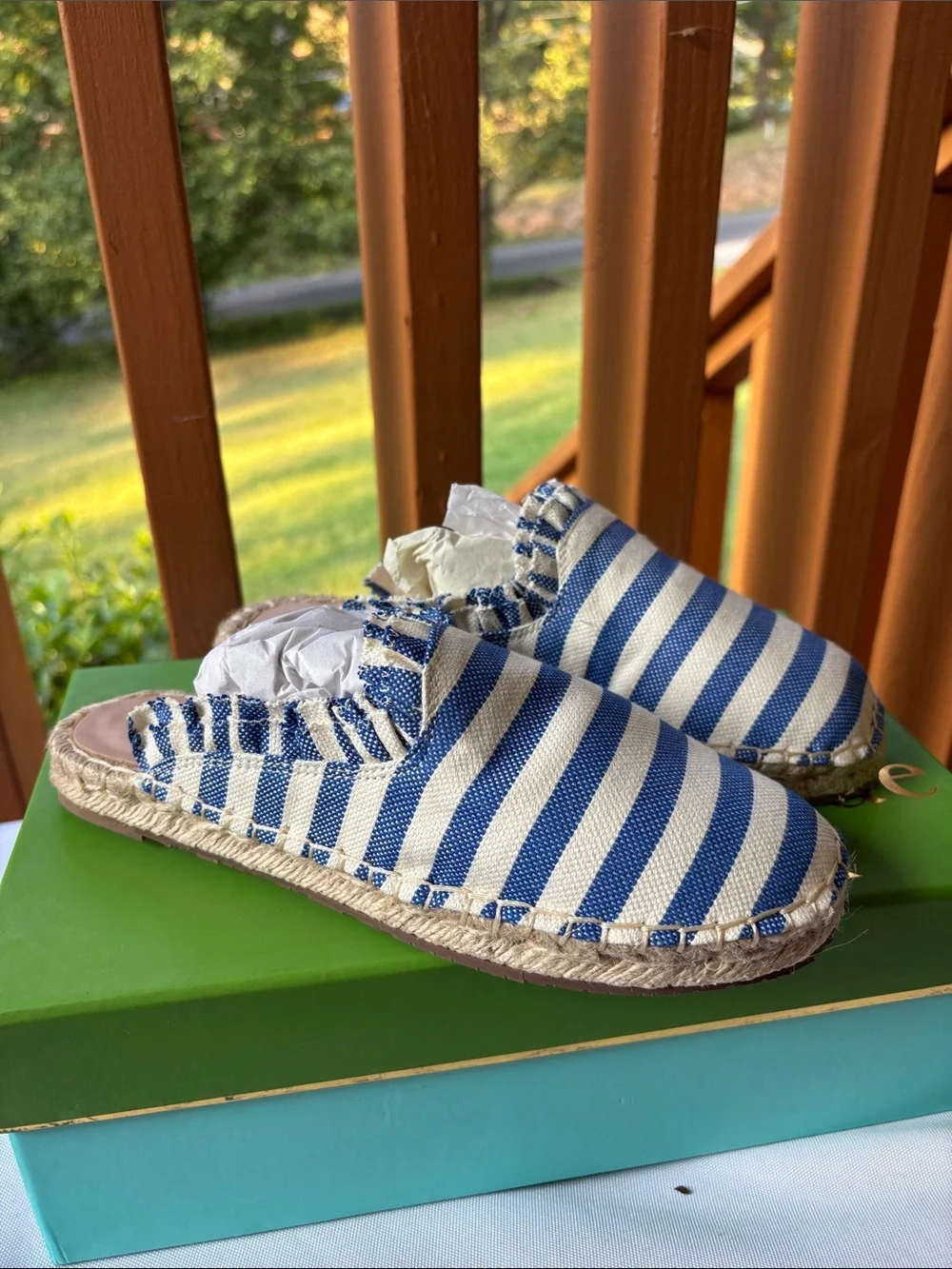 kate spade Laila Blue and Cream Striped Slip-On Espadrille Mules Size 6